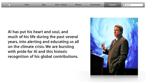 homepage congratulations to Al Gore on his Nobel Peace Prize